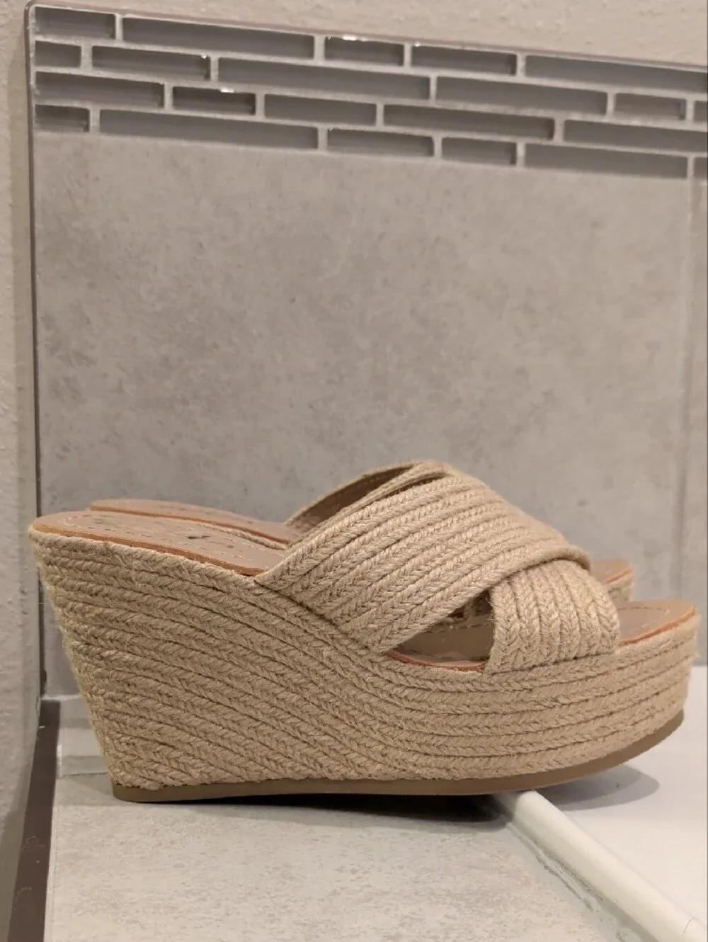 Soda Natural Beige Woven Platform Slide